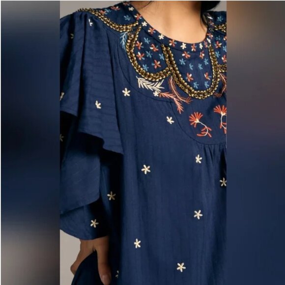 Anthropologie Embroidered Beaded Mini Dress Oversized size XS - Picture 3 of 9